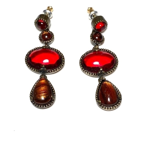 MONET Earrings Drops Dangles Acrylic Bronze Antique Tone - Picture 8 of 9